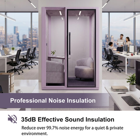 Volferda Core Duo-Mobile Office Pod Soundproof Rolling Booth with LED Lighting System, Dual Fans, AC Outlet & USB Ports for Phone Calls and Privacy(Lavender)